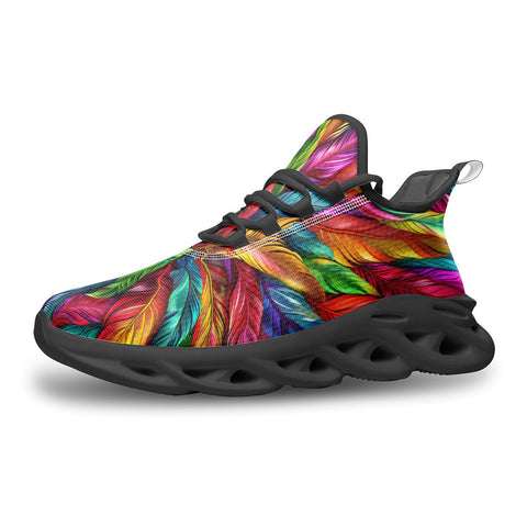 Sports Mesh Sneakers Colorful Feathers Pattern