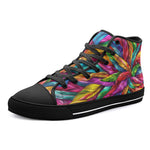 High-Top Canvas Shoes Colorful Feathers Pattern