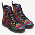 Leather Boots Colorful Feathers Pattern