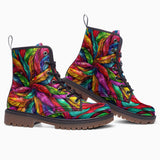 Leather Boots Colorful Feathers Pattern