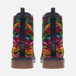 Leather Boots Colorful Feathers Pattern