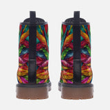 Leather Boots Colorful Feathers Pattern