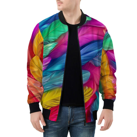 Bomber Jacket Colorful Feathers Art
