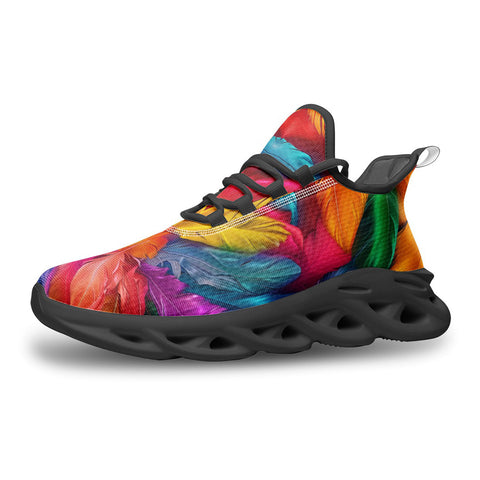 Sports Mesh Sneakers Colorful Feathers Art