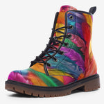 Leather Boots Colorful Feathers Art