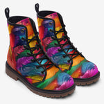 Leather Boots Colorful Feathers Art