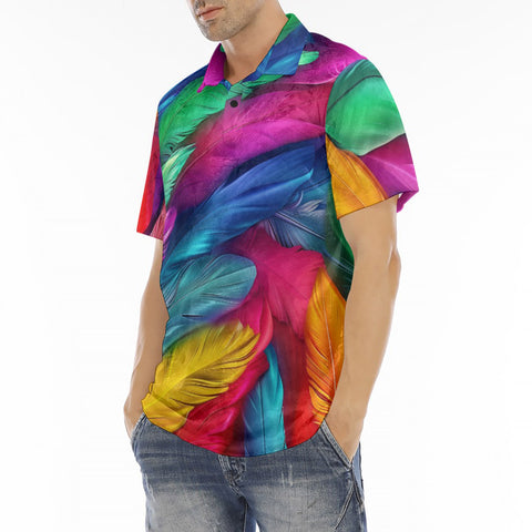 Men's Polo Shirt Colorful Feathers Art