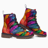 Leather Boots Colorful Feathers Art