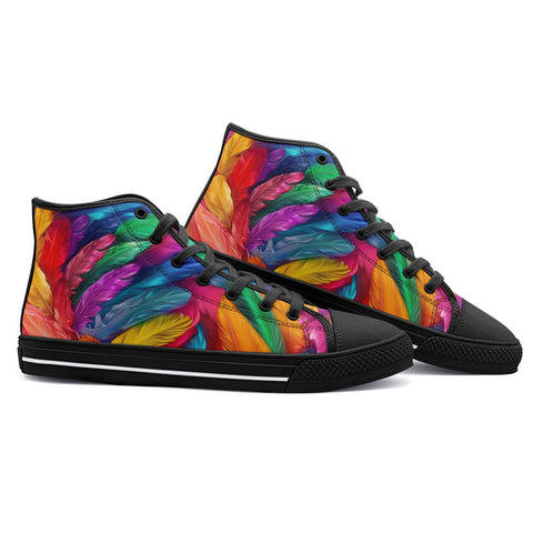 High-Top Canvas Shoes Colorful Feathers Art