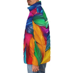 Down-Padded Puffer Jacket Colorful Feathers Art