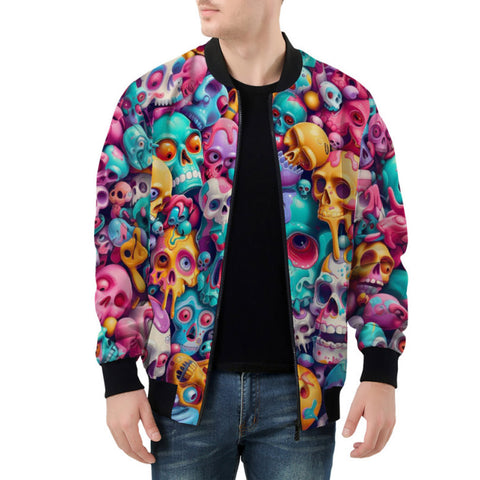 Bomber Jacket Colorful Pile of Cartoon Skulls