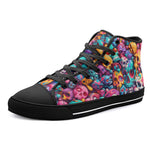 High-Top Canvas Shoes Colorful Pile of Cartoon Skulls