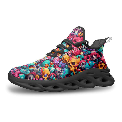 Sports Mesh Sneakers Colorful Pile of Cartoon Skulls