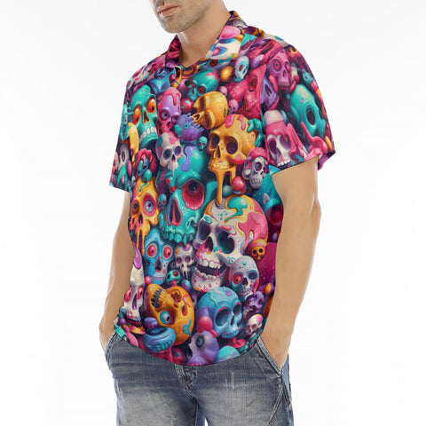 Men's Polo Shirt Colorful Pile of Cartoon Skulls