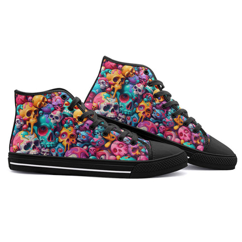 High-Top Canvas Shoes Colorful Pile of Cartoon Skulls