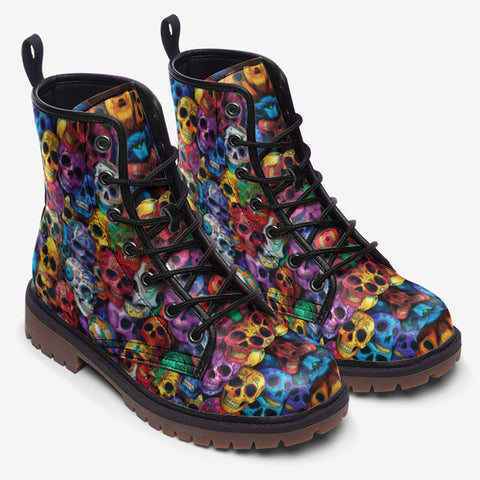Leather Boots Vibrant and Colorful Skulls