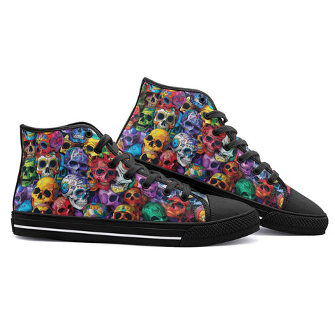 High-Top Canvas Shoes Vibrant and Colorful Skulls