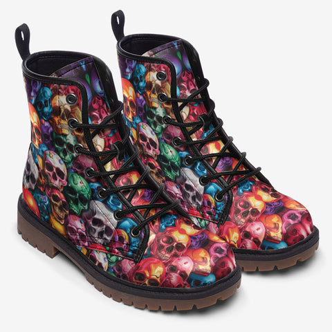 Leather Boots Multicolored Skulls Array