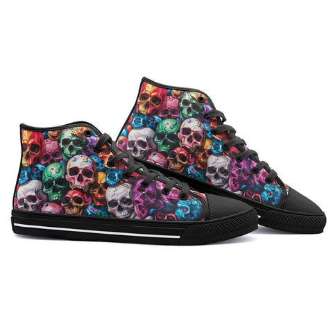 High-Top Canvas Shoes Multicolored Skulls Array