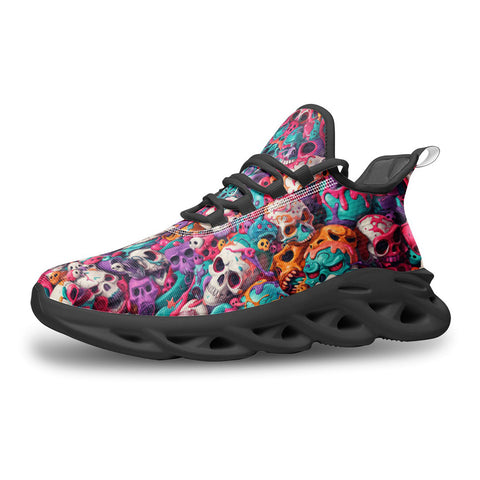 Sports Mesh Sneakers Colorful Skulls Pattern