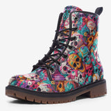 Leather Boots Colorful Skulls Pattern