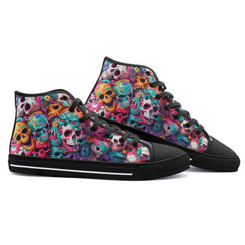 High-Top Canvas Shoes Colorful Skulls Pattern