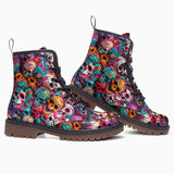 Leather Boots Colorful Skulls Pattern