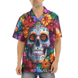 Hawaiian Shirt Skull Surrounded by Colorful Flowers