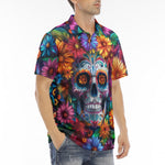 Men's Polo Shirt Skull Surrounded by Colorful Flowers