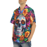 Hawaiian Shirt Skull Surrounded by Colorful Flowers
