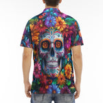 Men's Polo Shirt Skull Surrounded by Colorful Flowers