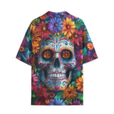 Hawaiian Shirt Skull Surrounded by Colorful Flowers