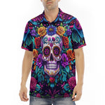 Men's Polo Shirt Colorful Skull and Roses