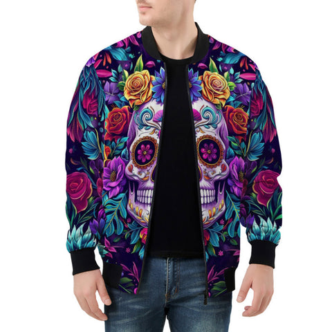 Bomber Jacket Colorful Skull and Roses