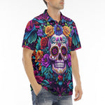 Men's Polo Shirt Colorful Skull and Roses