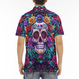 Men's Polo Shirt Colorful Skull and Roses