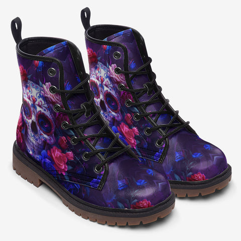 Leather Boots Skull with Roses