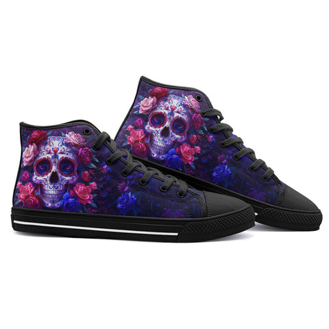 High-Top Canvas Shoes Skull with Roses
