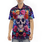 Men's Polo Shirt Intricate Skull Surrounded Vibrant Roses