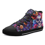 High-Top Canvas Shoes Intricate Skull Surrounded Vibrant Roses