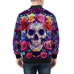 Bomber Jacket Intricate Skull Surrounded Vibrant Roses