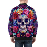 Bomber Jacket Intricate Skull Surrounded Vibrant Roses
