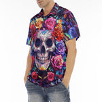 Men's Polo Shirt Intricate Skull Surrounded Vibrant Roses