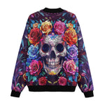 Bomber Jacket Intricate Skull Surrounded Vibrant Roses
