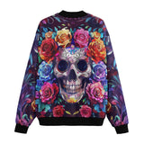 Bomber Jacket Intricate Skull Surrounded Vibrant Roses