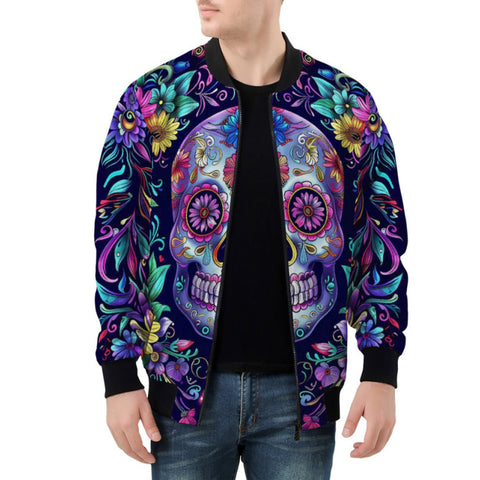 Bomber Jacket Mystical Skull with Vibrant Floral Elements
