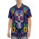 Men's Polo Shirt Mystical Skull with Vibrant Floral Elements