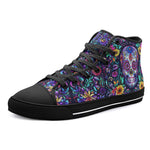 High-Top Canvas Shoes Mystical Skull with Vibrant Floral Elements
