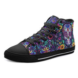 High-Top Canvas Shoes Mystical Skull with Vibrant Floral Elements