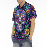 Men's Polo Shirt Mystical Skull with Vibrant Floral Elements